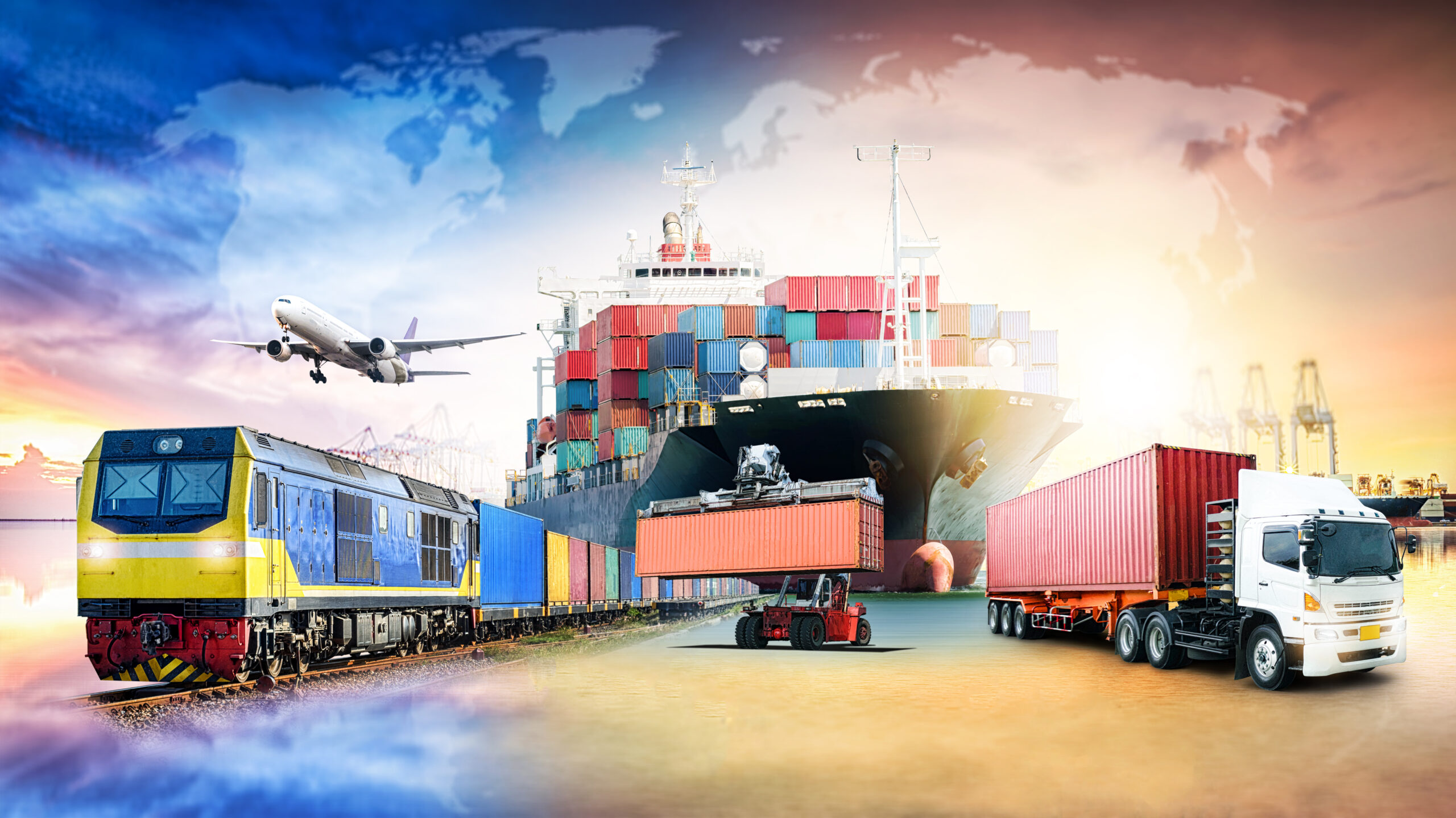 Global business logistics import export background and container